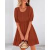 imageBTFBM Women Casual Summer Smocked Dresses 2025 Crew Neck Puff Short Sleeve Empire Waist ALine Beach Vacation Mini DressBrick Red