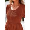 imageBTFBM Women Casual Summer Smocked Dresses 2025 Crew Neck Puff Short Sleeve Empire Waist ALine Beach Vacation Mini DressBrick Red