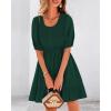 imageBTFBM Women Casual Summer Smocked Dresses 2025 Crew Neck Puff Short Sleeve Empire Waist ALine Beach Vacation Mini DressGreen