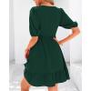 imageBTFBM Women Casual Summer Smocked Dresses 2025 Crew Neck Puff Short Sleeve Empire Waist ALine Beach Vacation Mini DressGreen
