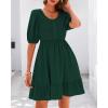 imageBTFBM Women Casual Summer Smocked Dresses 2025 Crew Neck Puff Short Sleeve Empire Waist ALine Beach Vacation Mini DressGreen
