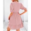 imageBTFBM Women Casual Summer Smocked Dresses 2025 Crew Neck Puff Short Sleeve Empire Waist ALine Beach Vacation Mini DressPink