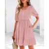 imageBTFBM Women Casual Summer Smocked Dresses 2025 Crew Neck Puff Short Sleeve Empire Waist ALine Beach Vacation Mini DressPink