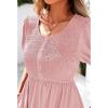 imageBTFBM Women Casual Summer Smocked Dresses 2025 Crew Neck Puff Short Sleeve Empire Waist ALine Beach Vacation Mini DressPink