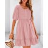 imageBTFBM Women Casual Summer Smocked Dresses 2025 Crew Neck Puff Short Sleeve Empire Waist ALine Beach Vacation Mini DressPink