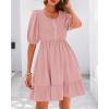 imageBTFBM Women Casual Summer Smocked Dresses 2025 Crew Neck Puff Short Sleeve Empire Waist ALine Beach Vacation Mini DressPink