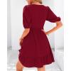 imageBTFBM Women Casual Summer Smocked Dresses 2025 Crew Neck Puff Short Sleeve Empire Waist ALine Beach Vacation Mini DressRed