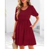 imageBTFBM Women Casual Summer Smocked Dresses 2025 Crew Neck Puff Short Sleeve Empire Waist ALine Beach Vacation Mini DressRed