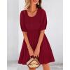 imageBTFBM Women Casual Summer Smocked Dresses 2025 Crew Neck Puff Short Sleeve Empire Waist ALine Beach Vacation Mini DressRed