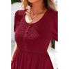 imageBTFBM Women Casual Summer Smocked Dresses 2025 Crew Neck Puff Short Sleeve Empire Waist ALine Beach Vacation Mini DressRed