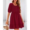 imageBTFBM Women Casual Summer Smocked Dresses 2025 Crew Neck Puff Short Sleeve Empire Waist ALine Beach Vacation Mini DressRed