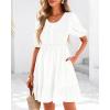 imageBTFBM Women Casual Summer Smocked Dresses 2025 Crew Neck Puff Short Sleeve Empire Waist ALine Beach Vacation Mini DressWhite