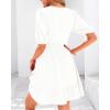 imageBTFBM Women Casual Summer Smocked Dresses 2025 Crew Neck Puff Short Sleeve Empire Waist ALine Beach Vacation Mini DressWhite