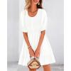 imageBTFBM Women Casual Summer Smocked Dresses 2025 Crew Neck Puff Short Sleeve Empire Waist ALine Beach Vacation Mini DressWhite
