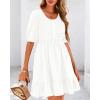imageBTFBM Women Casual Summer Smocked Dresses 2025 Crew Neck Puff Short Sleeve Empire Waist ALine Beach Vacation Mini DressWhite