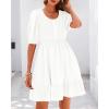 imageBTFBM Women Casual Summer Smocked Dresses 2025 Crew Neck Puff Short Sleeve Empire Waist ALine Beach Vacation Mini DressWhite