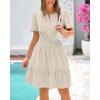 imageBTFBM Womens Casual V Neck Dresses 2025 Summer Spring Short Sleeve Sundress Smocked Waist A Line Tiered Mini DressApricot