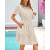 imageBTFBM Womens Casual V Neck Dresses 2025 Summer Spring Short Sleeve Sundress Smocked Waist A Line Tiered Mini DressApricot
