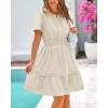 imageBTFBM Womens Casual V Neck Dresses 2025 Summer Spring Short Sleeve Sundress Smocked Waist A Line Tiered Mini DressApricot