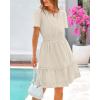 imageBTFBM Womens Casual V Neck Dresses 2025 Summer Spring Short Sleeve Sundress Smocked Waist A Line Tiered Mini DressApricot