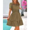 imageBTFBM Womens Casual V Neck Dresses 2025 Summer Spring Short Sleeve Sundress Smocked Waist A Line Tiered Mini DressArmy Green