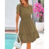 imageBTFBM Womens Casual V Neck Dresses 2025 Summer Spring Short Sleeve Sundress Smocked Waist A Line Tiered Mini DressArmy Green