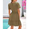 imageBTFBM Womens Casual V Neck Dresses 2025 Summer Spring Short Sleeve Sundress Smocked Waist A Line Tiered Mini DressArmy Green