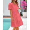 imageBTFBM Womens Casual V Neck Dresses 2025 Summer Spring Short Sleeve Sundress Smocked Waist A Line Tiered Mini DressBean Paste Red