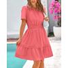 imageBTFBM Womens Casual V Neck Dresses 2025 Summer Spring Short Sleeve Sundress Smocked Waist A Line Tiered Mini DressBean Paste Red
