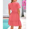 imageBTFBM Womens Casual V Neck Dresses 2025 Summer Spring Short Sleeve Sundress Smocked Waist A Line Tiered Mini DressBean Paste Red