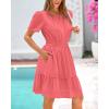 imageBTFBM Womens Casual V Neck Dresses 2025 Summer Spring Short Sleeve Sundress Smocked Waist A Line Tiered Mini DressBean Paste Red