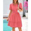 imageBTFBM Womens Casual V Neck Dresses 2025 Summer Spring Short Sleeve Sundress Smocked Waist A Line Tiered Mini DressBean Paste Red