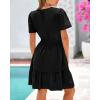 imageBTFBM Womens Casual V Neck Dresses 2025 Summer Spring Short Sleeve Sundress Smocked Waist A Line Tiered Mini DressBlack