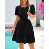 imageBTFBM Womens Casual V Neck Dresses 2025 Summer Spring Short Sleeve Sundress Smocked Waist A Line Tiered Mini DressBlack