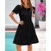 imageBTFBM Womens Casual V Neck Dresses 2025 Summer Spring Short Sleeve Sundress Smocked Waist A Line Tiered Mini DressBlack