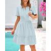 imageBTFBM Womens Casual V Neck Dresses 2025 Summer Spring Short Sleeve Sundress Smocked Waist A Line Tiered Mini DressLight Blue
