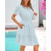 imageBTFBM Womens Casual V Neck Dresses 2025 Summer Spring Short Sleeve Sundress Smocked Waist A Line Tiered Mini DressLight Blue