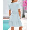 imageBTFBM Womens Casual V Neck Dresses 2025 Summer Spring Short Sleeve Sundress Smocked Waist A Line Tiered Mini DressLight Blue
