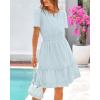 imageBTFBM Womens Casual V Neck Dresses 2025 Summer Spring Short Sleeve Sundress Smocked Waist A Line Tiered Mini DressLight Blue