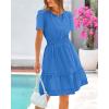imageBTFBM Womens Casual V Neck Dresses 2025 Summer Spring Short Sleeve Sundress Smocked Waist A Line Tiered Mini DressRoyal Blue
