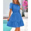 imageBTFBM Womens Casual V Neck Dresses 2025 Summer Spring Short Sleeve Sundress Smocked Waist A Line Tiered Mini DressRoyal Blue