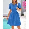 imageBTFBM Womens Casual V Neck Dresses 2025 Summer Spring Short Sleeve Sundress Smocked Waist A Line Tiered Mini DressRoyal Blue