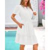 imageBTFBM Womens Casual V Neck Dresses 2025 Summer Spring Short Sleeve Sundress Smocked Waist A Line Tiered Mini DressWhite