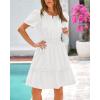 imageBTFBM Womens Casual V Neck Dresses 2025 Summer Spring Short Sleeve Sundress Smocked Waist A Line Tiered Mini DressWhite