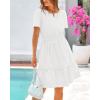 imageBTFBM Womens Casual V Neck Dresses 2025 Summer Spring Short Sleeve Sundress Smocked Waist A Line Tiered Mini DressWhite