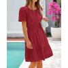 imageBTFBM Womens Casual V Neck Dresses 2025 Summer Spring Short Sleeve Sundress Smocked Waist A Line Tiered Mini DressWine Red