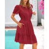 imageBTFBM Womens Casual V Neck Dresses 2025 Summer Spring Short Sleeve Sundress Smocked Waist A Line Tiered Mini DressWine Red