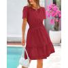 imageBTFBM Womens Casual V Neck Dresses 2025 Summer Spring Short Sleeve Sundress Smocked Waist A Line Tiered Mini DressWine Red