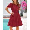 imageBTFBM Womens Casual V Neck Dresses 2025 Summer Spring Short Sleeve Sundress Smocked Waist A Line Tiered Mini DressWine Red