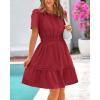 imageBTFBM Womens Casual V Neck Dresses 2025 Summer Spring Short Sleeve Sundress Smocked Waist A Line Tiered Mini DressWine Red